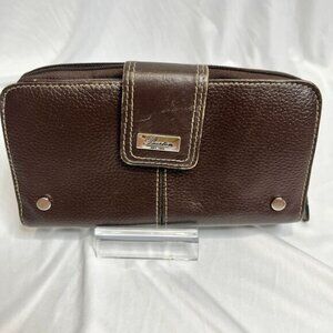 Buxton Brown Leather Wallet Organizer Multi Compartment Card Holder Zip Around